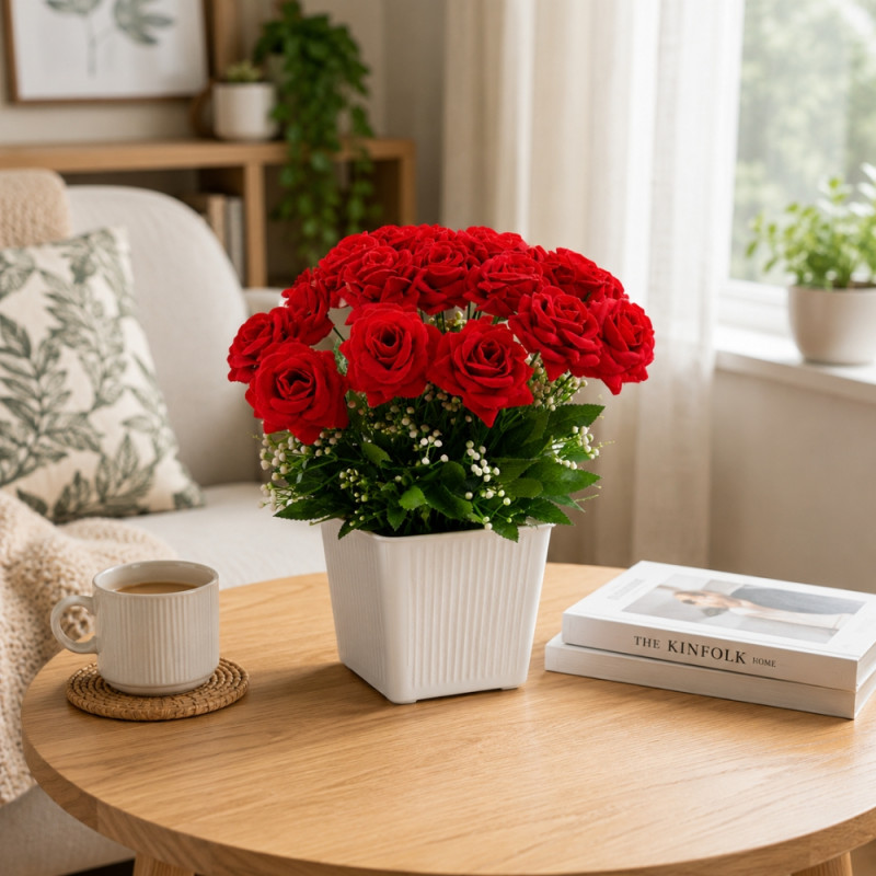 Elegant Red Artificial Flower Bouquet – Large