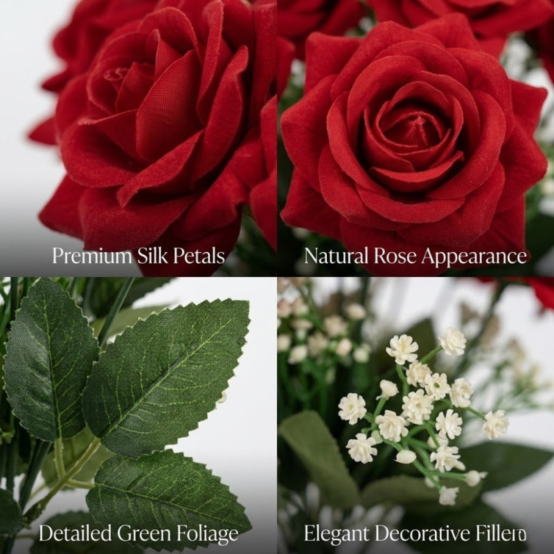 Elegant Red Artificial Flower Bouquet – Large