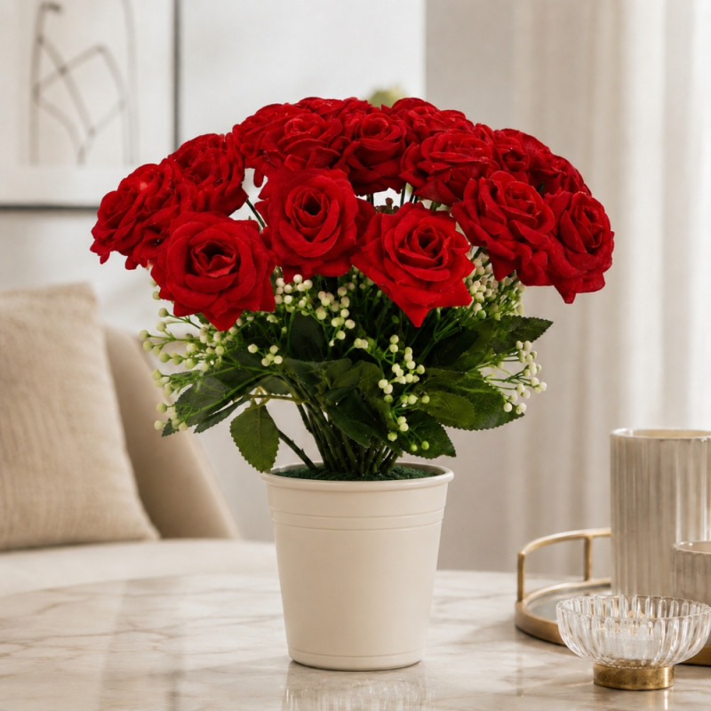 Elegant Red Artificial Flower Bouquet – Large