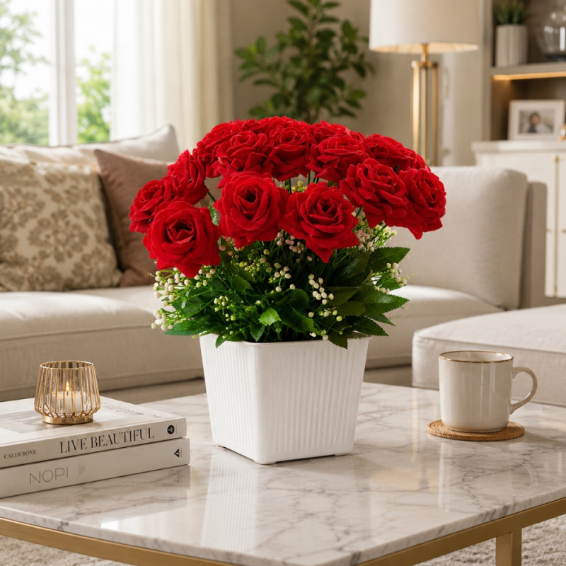 Elegant Red Artificial Flower Bouquet – Large