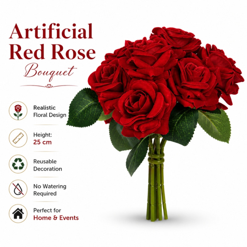 Superior Artificial Flower – Red Premium Quality (25cm)