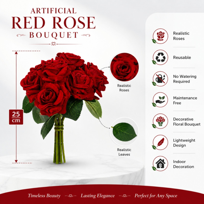 Superior Artificial Flower – Red Premium Quality (25cm)