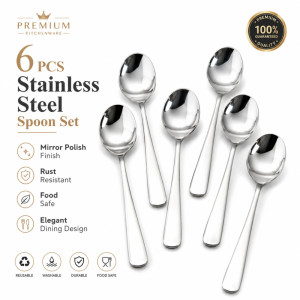 Balanced 6-piece stainless steel tablespoon set with a mirror polish finish – Silver (21 x 4.5cm)