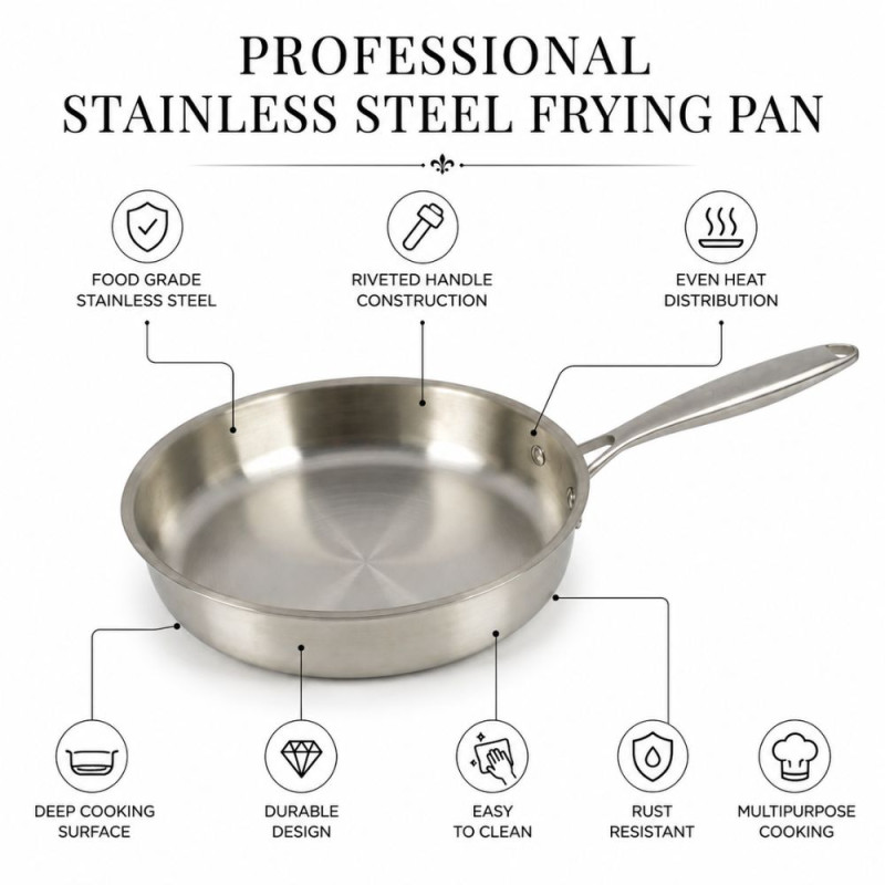 Trusted Line Frying Pan Designed for Everyday Cooking & Kitchen Excellence – Silver (H-6.5cm x W-25.5cm)