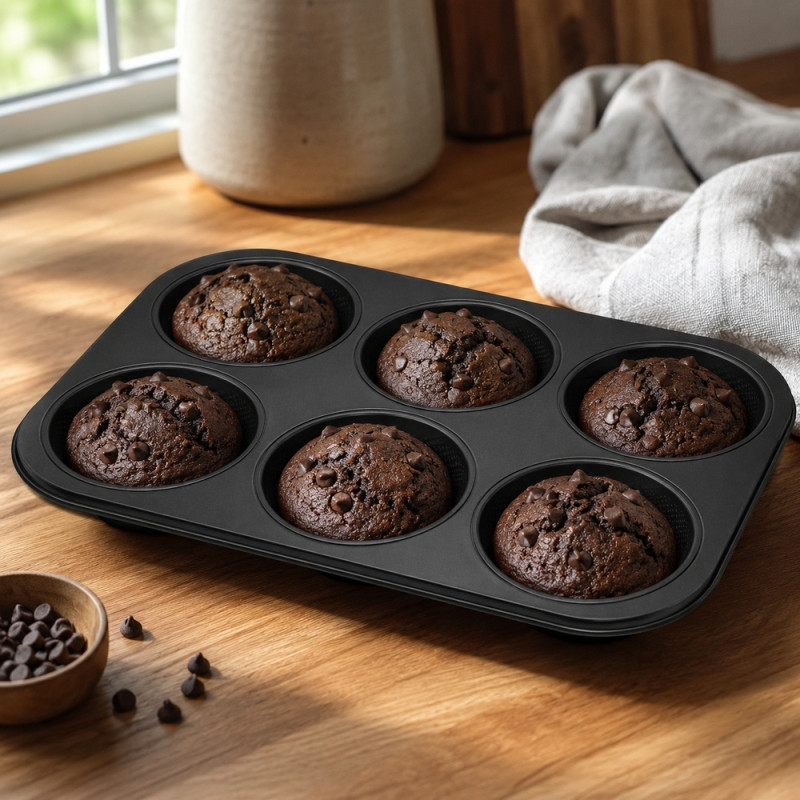 Deluxe Joy Muffin Tin Designed for Everyday Cooking &amp; Kitchen Excellence – Black (H-4.5cm x W- 32cm L-22cm)