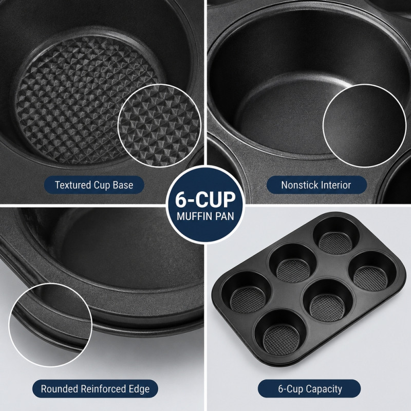 Deluxe Joy Muffin Tin Designed for Everyday Cooking &amp; Kitchen Excellence – Black (H-4.5cm x W- 32cm L-22cm)