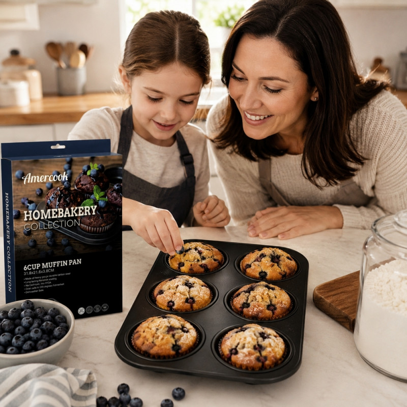 Deluxe Joy Muffin Tin Designed for Everyday Cooking &amp; Kitchen Excellence – Black (H-4.5cm x W- 32cm L-22cm)