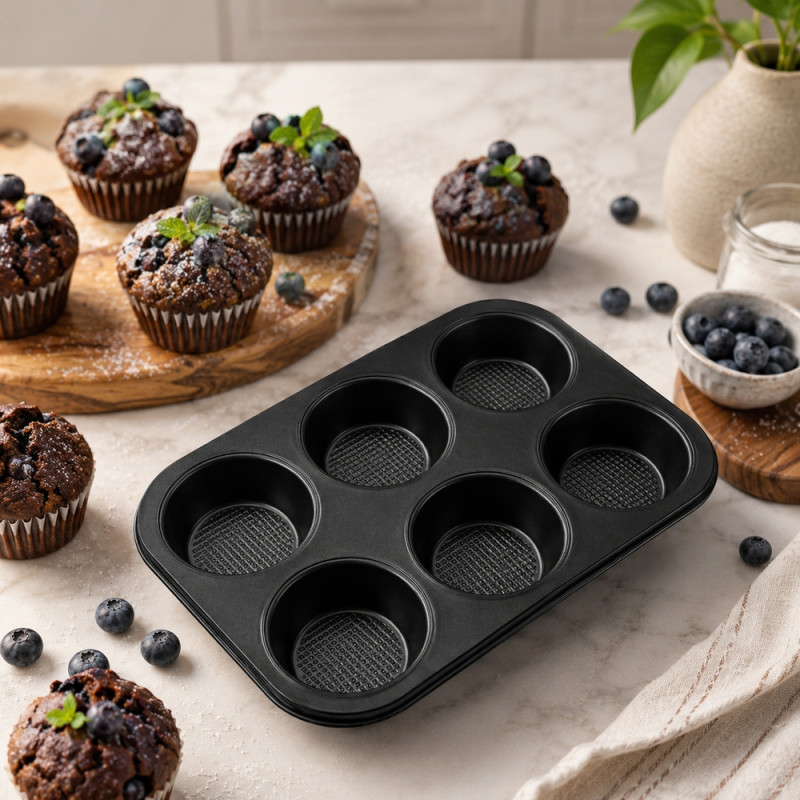 Deluxe Joy Muffin Tin Designed for Everyday Cooking &amp; Kitchen Excellence – Black (H-4.5cm x W- 32cm L-22cm)