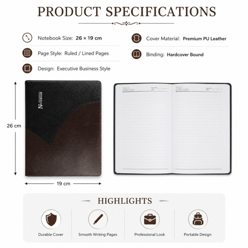 Elegant notebook – Black Premium Quality (26 x 19 cm)