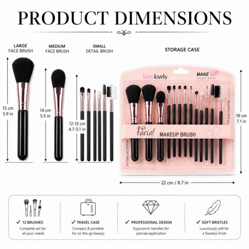 Stylish MAKEUP BRUSH – Black Pink Premium Quality (15x14 x12-13 cm)