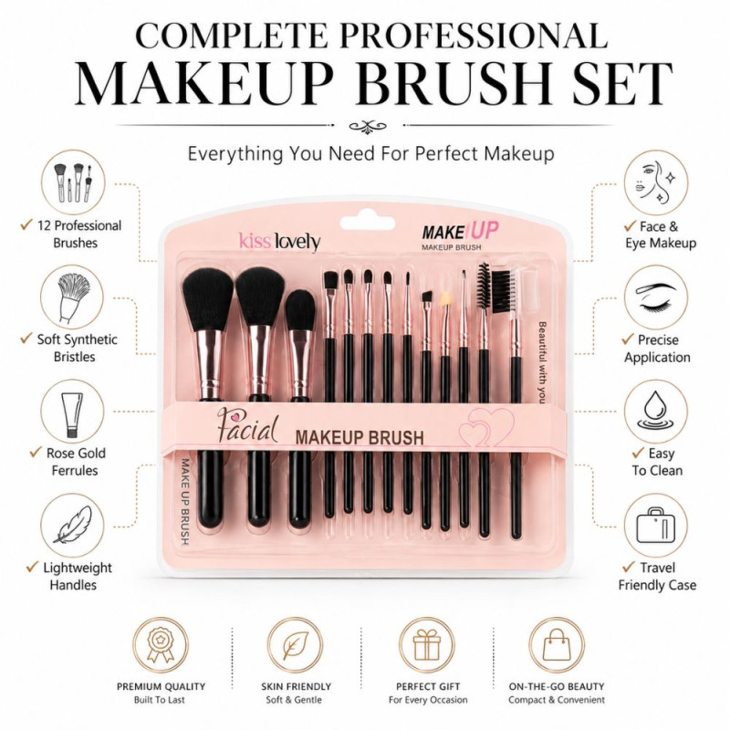 Stylish MAKEUP BRUSH – Black Pink Premium Quality (15x14 x12-13 cm)