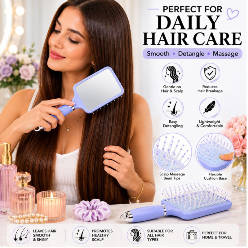 Quality Hair Brush with Mirror – Lavender Premium Quality (24 x 8 x 4 cm)