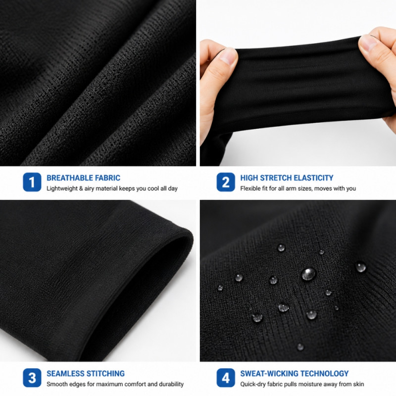 UV Protection Arm Sleeves – Stretchable & Breathable Fabric – Black (36x9.5cm)