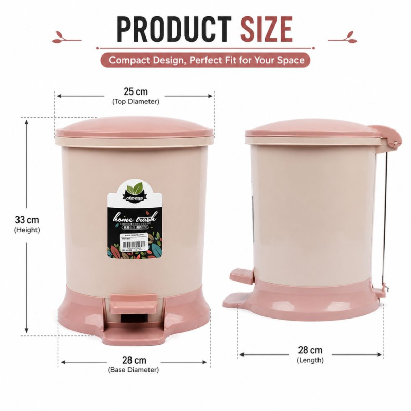 Professional Plastic Pedal Trash Bin – Beige &amp; Salmon Dual-Tone (27cm)