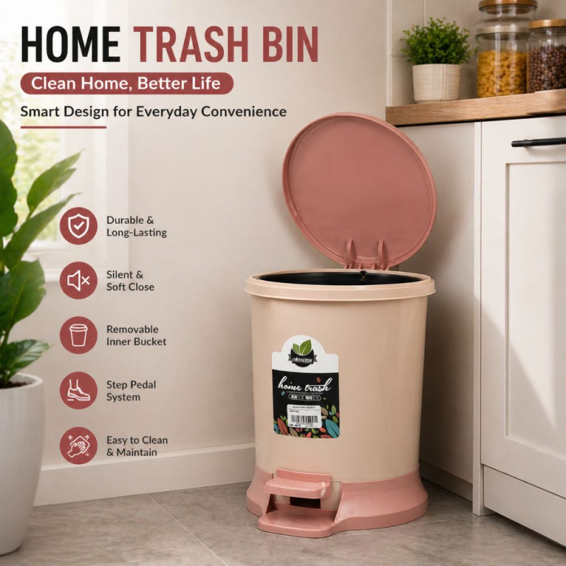 Professional Plastic Pedal Trash Bin – Beige &amp; Salmon Dual-Tone (27cm)