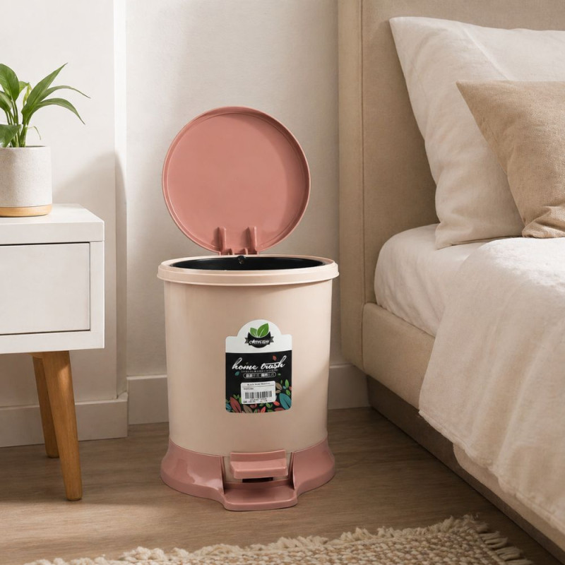 Professional Plastic Pedal Trash Bin – Beige &amp; Salmon Dual-Tone (27cm)