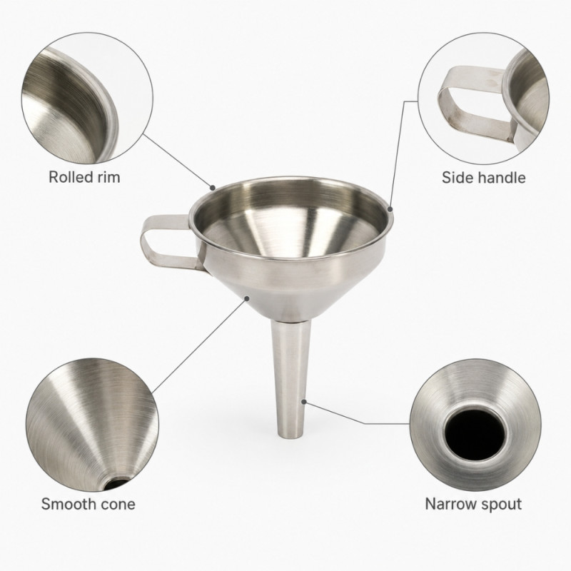 Smooth Edge Funnel Designed for Everyday Cooking &amp; Kitchen Excellence – Silver (H-13.5cm x W-11cm)