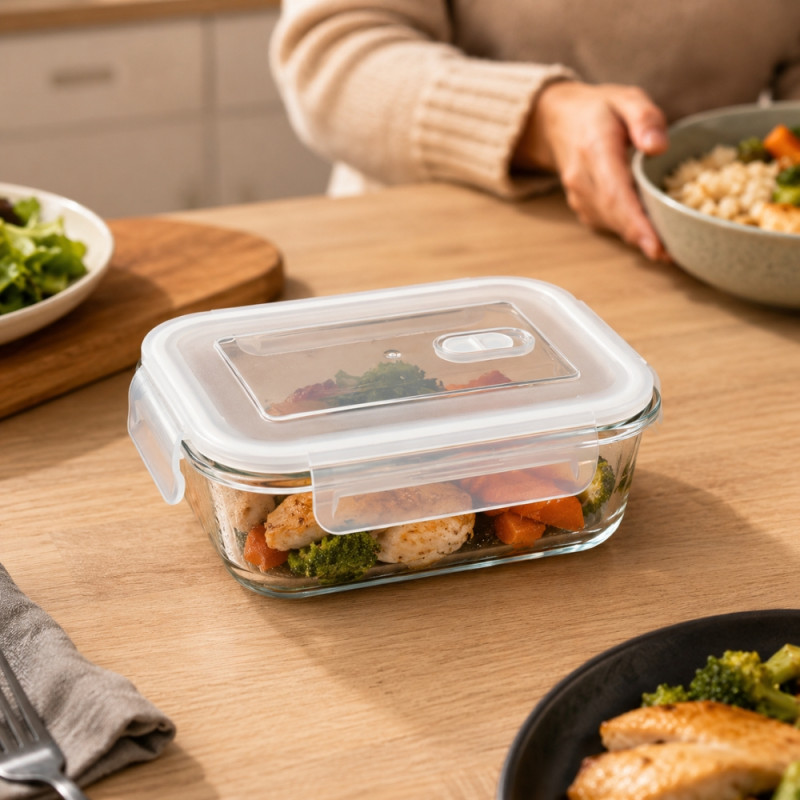 Deep Grip Lunch Box Designed for Meal Prep & On-the-Go Dining – Transparent (H-7cm x w-20cm x L-15cm)