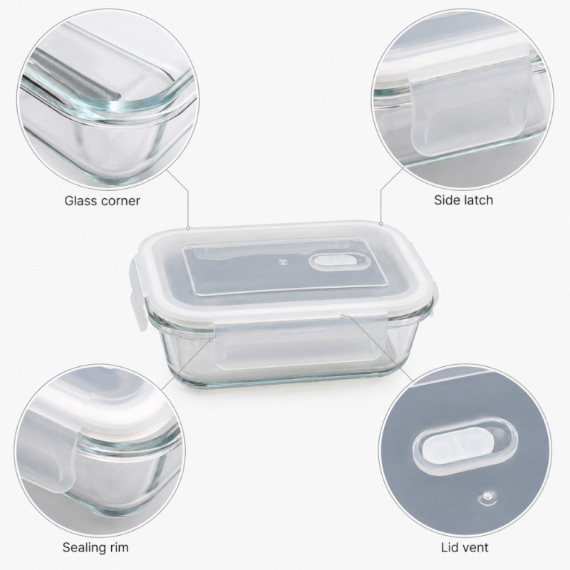 Deep Grip Lunch Box Designed for Meal Prep & On-the-Go Dining – Transparent (H-7cm x w-20cm x L-15cm)