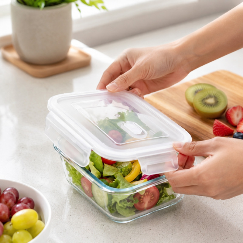 Deep Grip Lunch Box Designed for Meal Prep & On-the-Go Dining – Transparent (H-7cm x w-20cm x L-15cm)