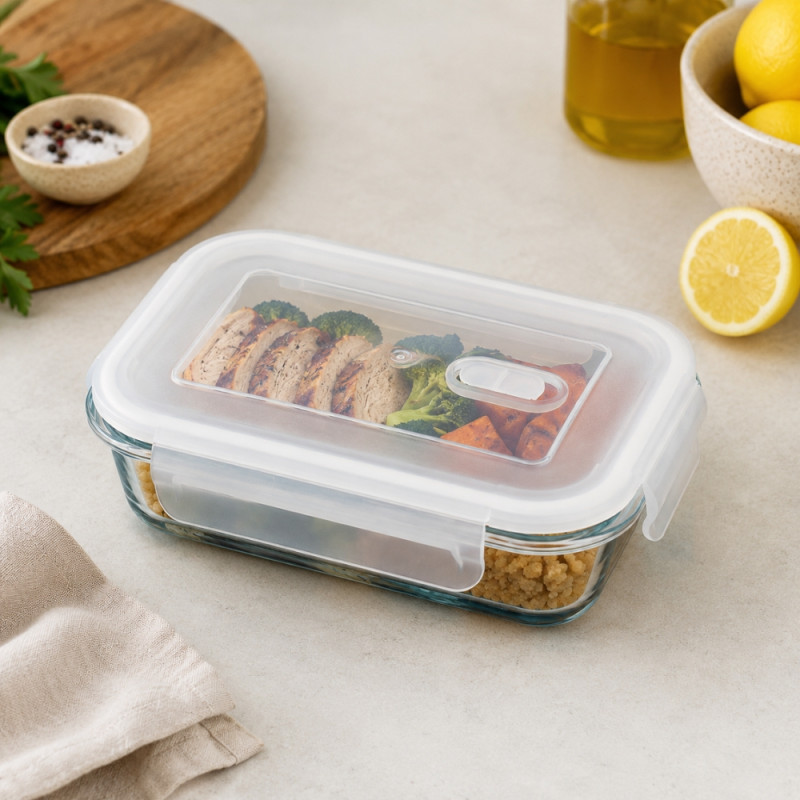 Deep Grip Lunch Box Designed for Meal Prep & On-the-Go Dining – Transparent (H-7cm x w-20cm x L-15cm)