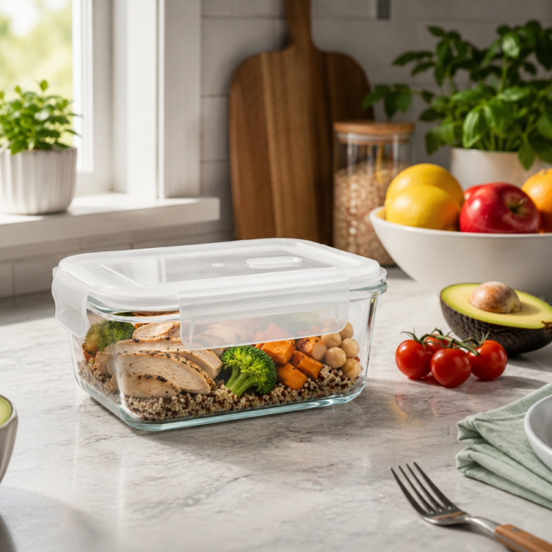 Transparent Glass Food Storage Containers with Airtight, Snap-Lock Lids – 8 x 22cm