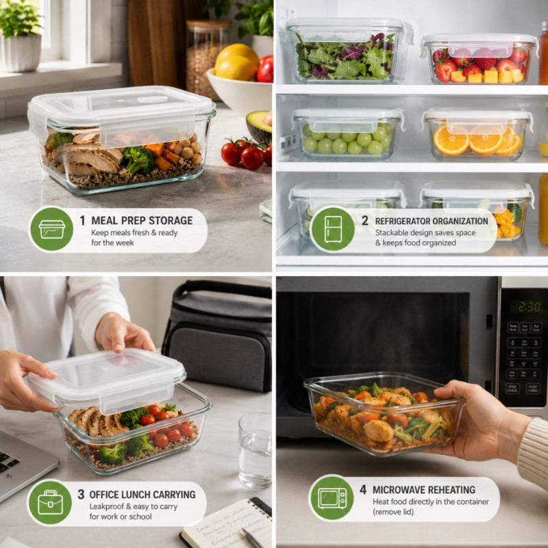 Transparent Glass Food Storage Containers with Airtight, Snap-Lock Lids – 8 x 22cm