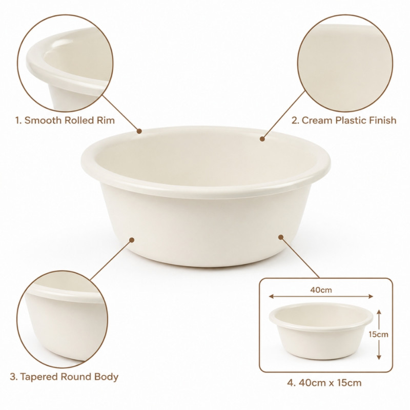 Light Line Plastic Bowl Designed for Everyday Cooking &amp; Kitchen Excellence – Ivory (DIA-40, T-15 CM)