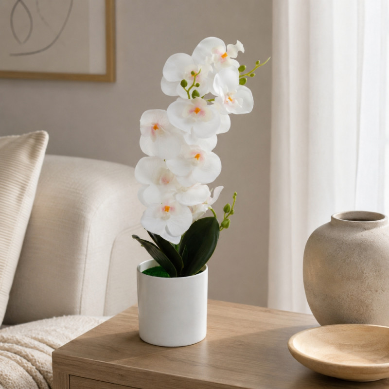 Elegant Orchid in White Pot - Decorative