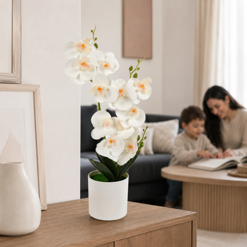 Elegant Orchid in White Pot - Decorative