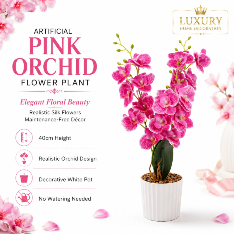 Deluxe Artificial Flowers – Hot Pink Premium Quality (40cm)