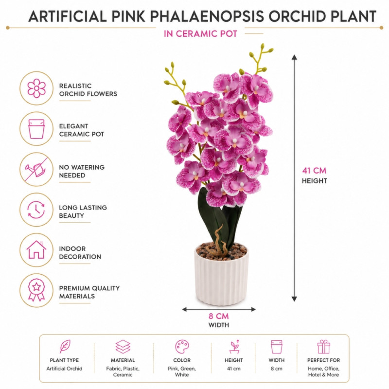 Rose Petal Artificial Orchid Designed for Home Décor &amp; Event Styling – Pink (H-41 CM)