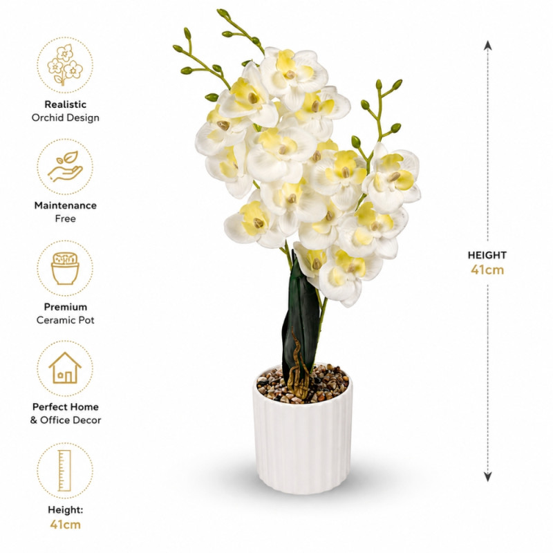 Porcelain Fine Artificial Orchid Designed for Home Décor &amp; Event Styling – White (H-41, DIA-8 CM)