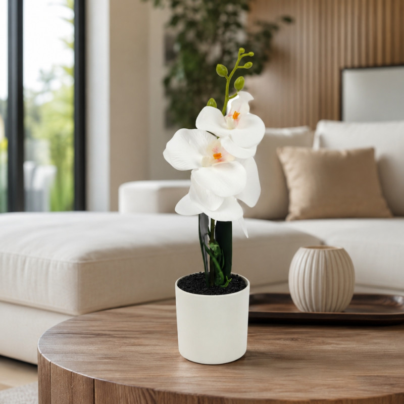 Clay Craft Artificial Orchid Designed for Home Décor & Event Styling – White (H-32, W-7.5 CM)