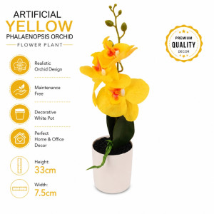 Eco Friendly Artificial Orchid Designed for Home Décor &amp; Event Styling – Yellow (H-33, W-7.5 CM)