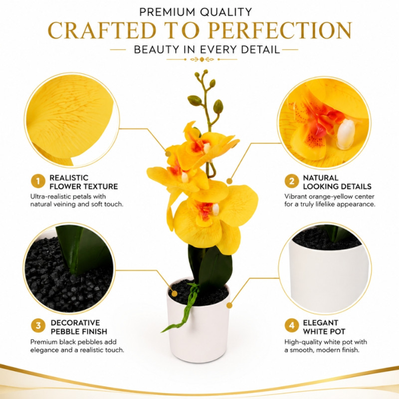 Eco Friendly Artificial Orchid Designed for Home Décor &amp; Event Styling – Yellow (H-33, W-7.5 CM)