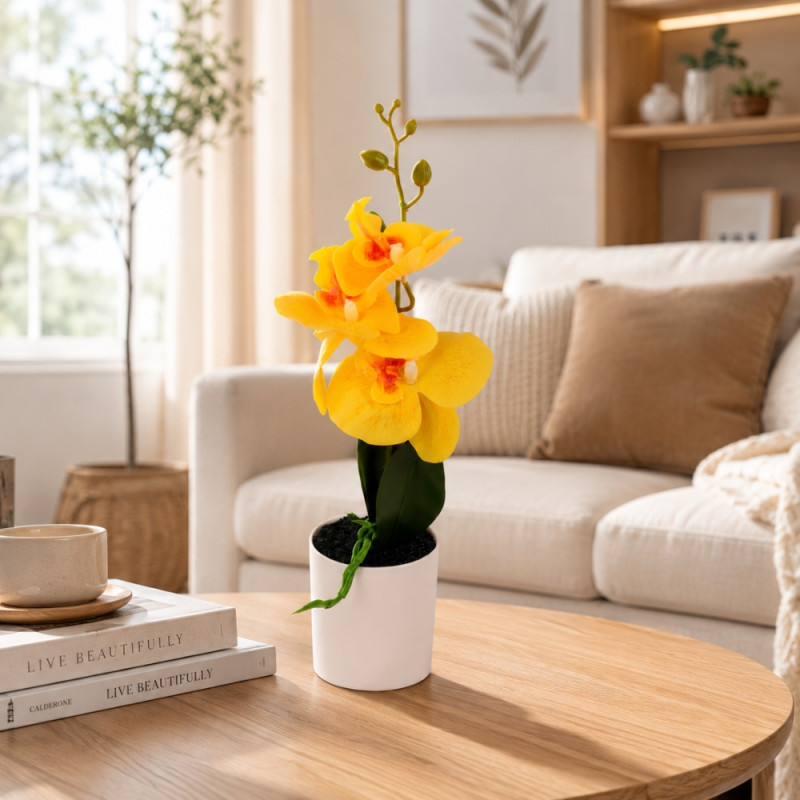 Eco Friendly Artificial Orchid Designed for Home Décor &amp; Event Styling – Yellow (H-33, W-7.5 CM)