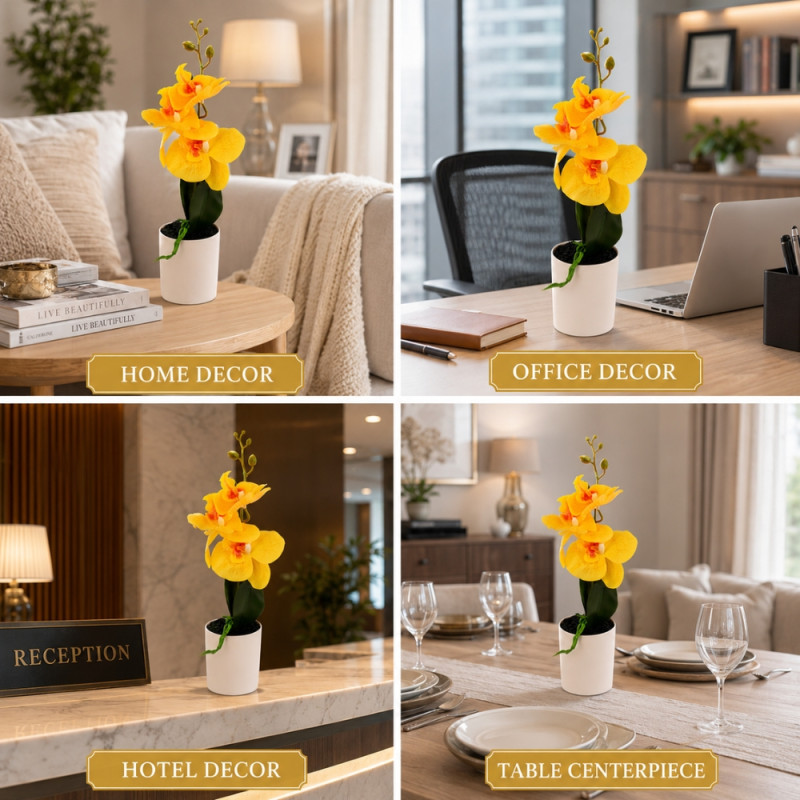 Eco Friendly Artificial Orchid Designed for Home Décor &amp; Event Styling – Yellow (H-33, W-7.5 CM)