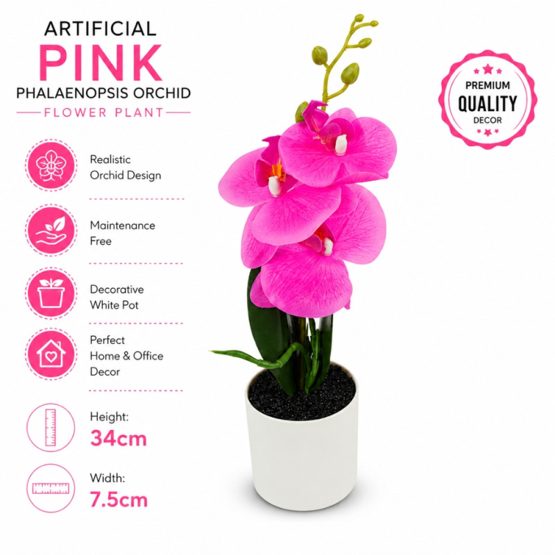 Coral Style Artificial Orchid Designed for Home Décor & Event Styling – Pink (H-34, W-7.5 CM)