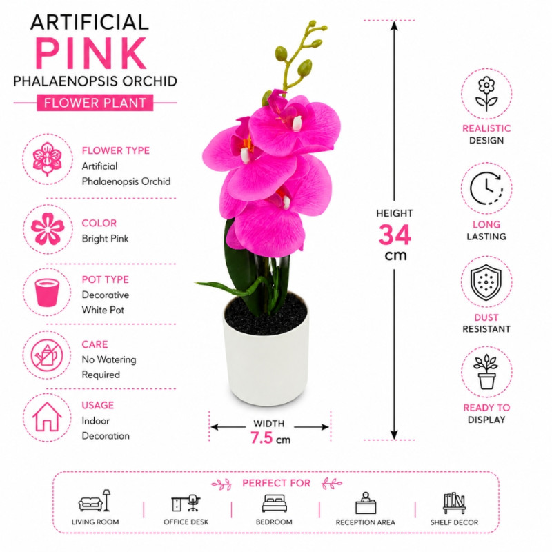 Coral Style Artificial Orchid Designed for Home Décor & Event Styling – Pink (H-34, W-7.5 CM)
