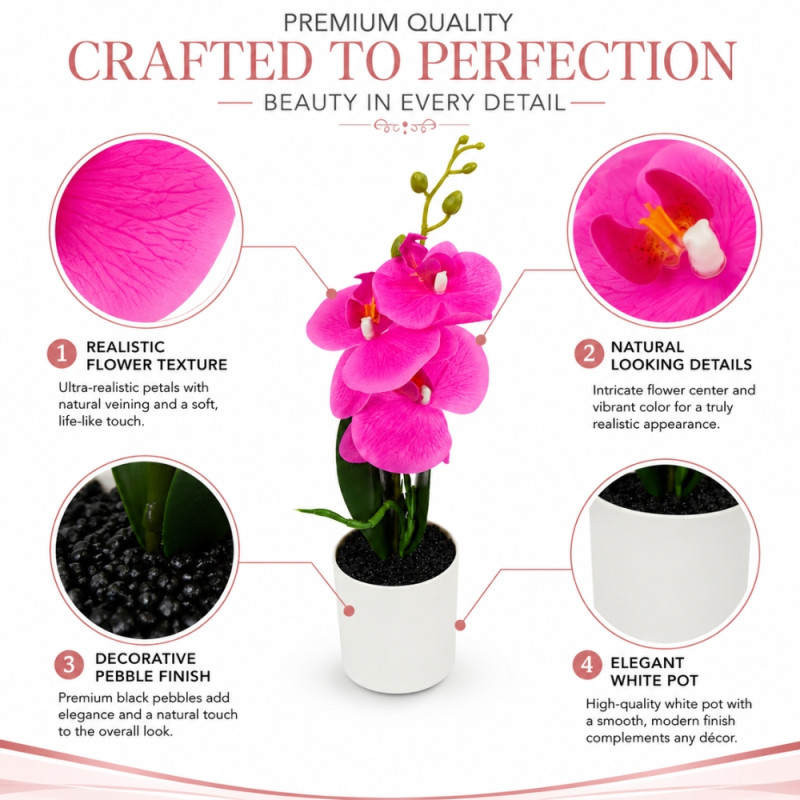 Coral Style Artificial Orchid Designed for Home Décor & Event Styling – Pink (H-34, W-7.5 CM)