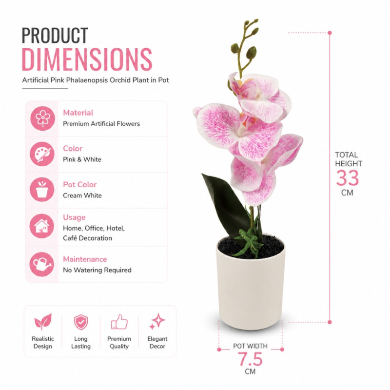 Sakura Pink Artificial Orchid Designed for Home Décor &amp; Event Styling – Pink (H-33, W-7.5 CM)