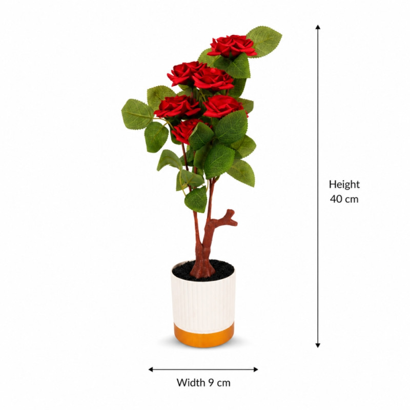 Elegant Pot Artificial Red Roses - 40cm X 9cm