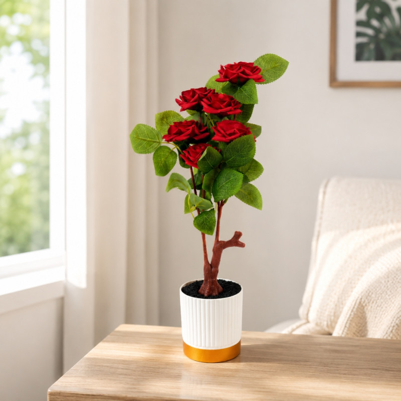 Elegant Pot Artificial Red Roses - 40cm X 9cm