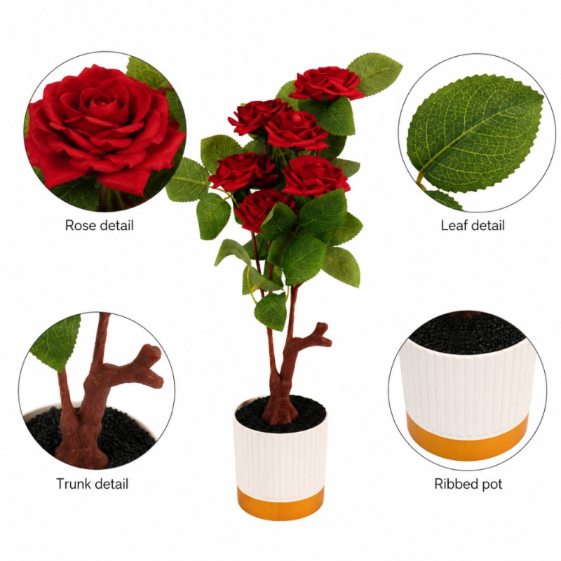 Elegant Pot Artificial Red Roses - 40cm X 9cm