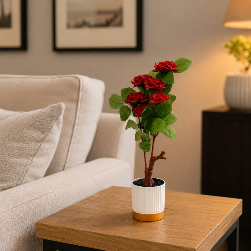 Elegant Pot Artificial Red Roses - 40cm X 9cm