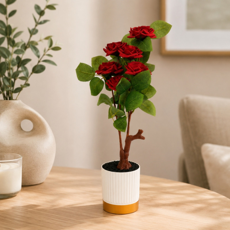 Elegant Pot Artificial Red Roses - 40cm X 9cm