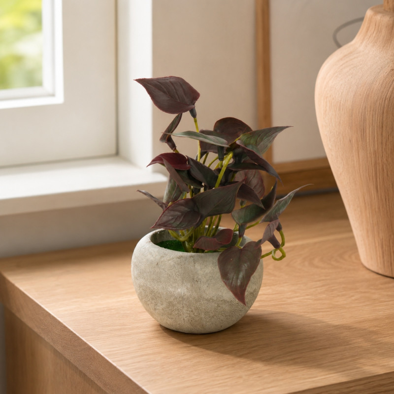 Artificial Flowers in Concrete Pot – Purple (14x8cm)