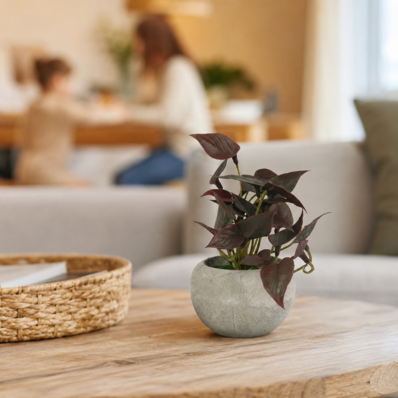 Artificial Flowers in Concrete Pot – Purple (14x8cm)