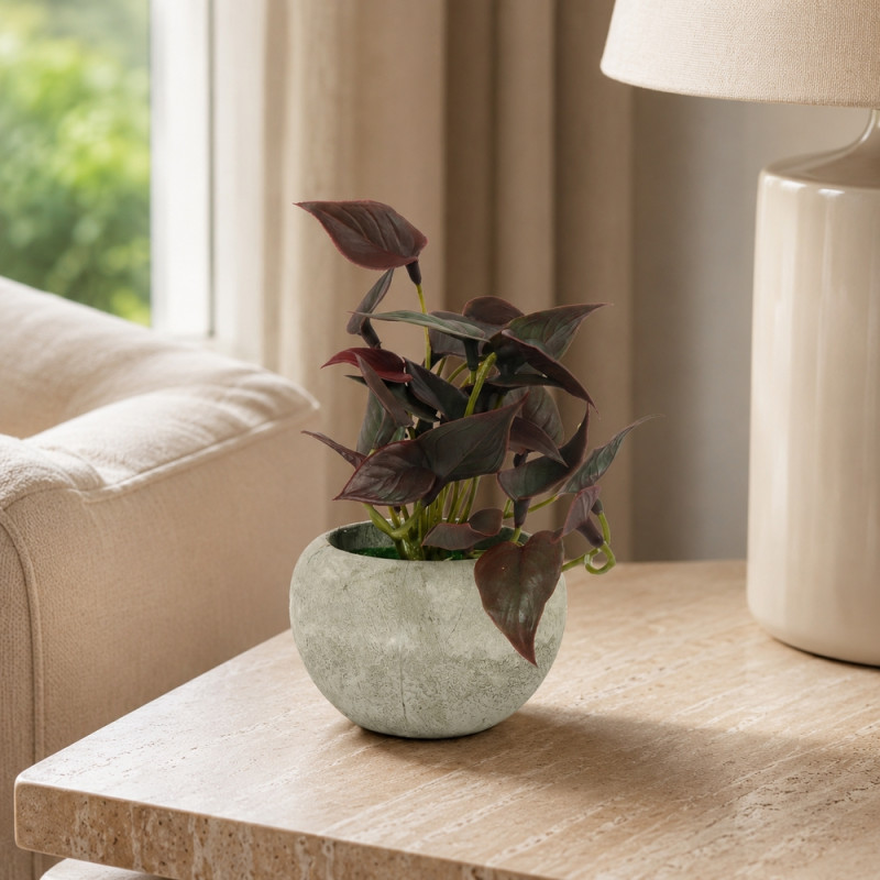 Artificial Flowers in Concrete Pot – Purple (14x8cm)